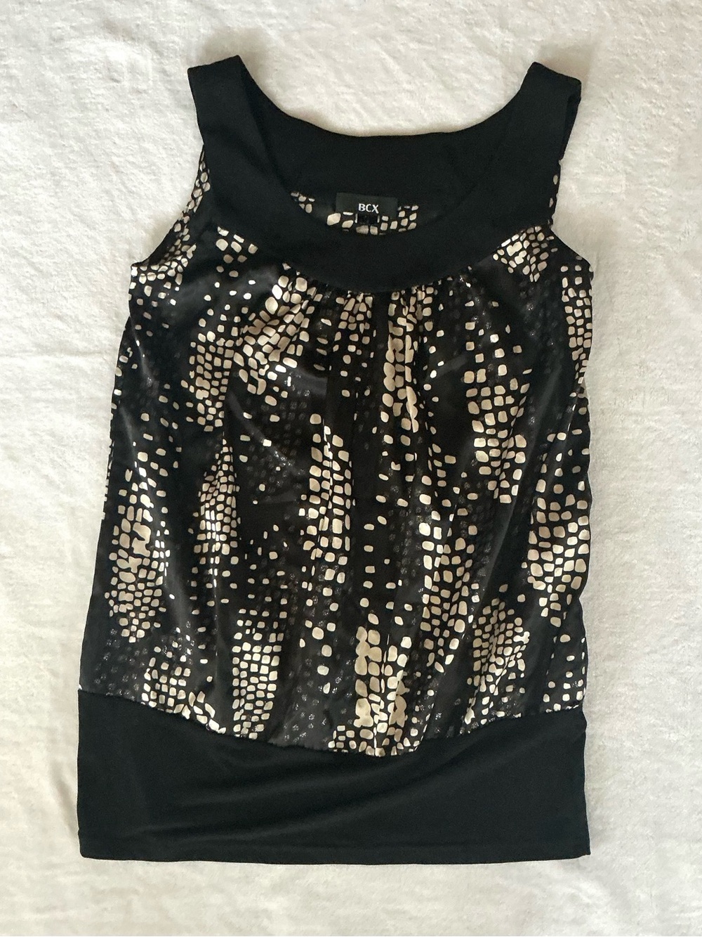 BCX Black and Cream Sleeveless Patterned Tank